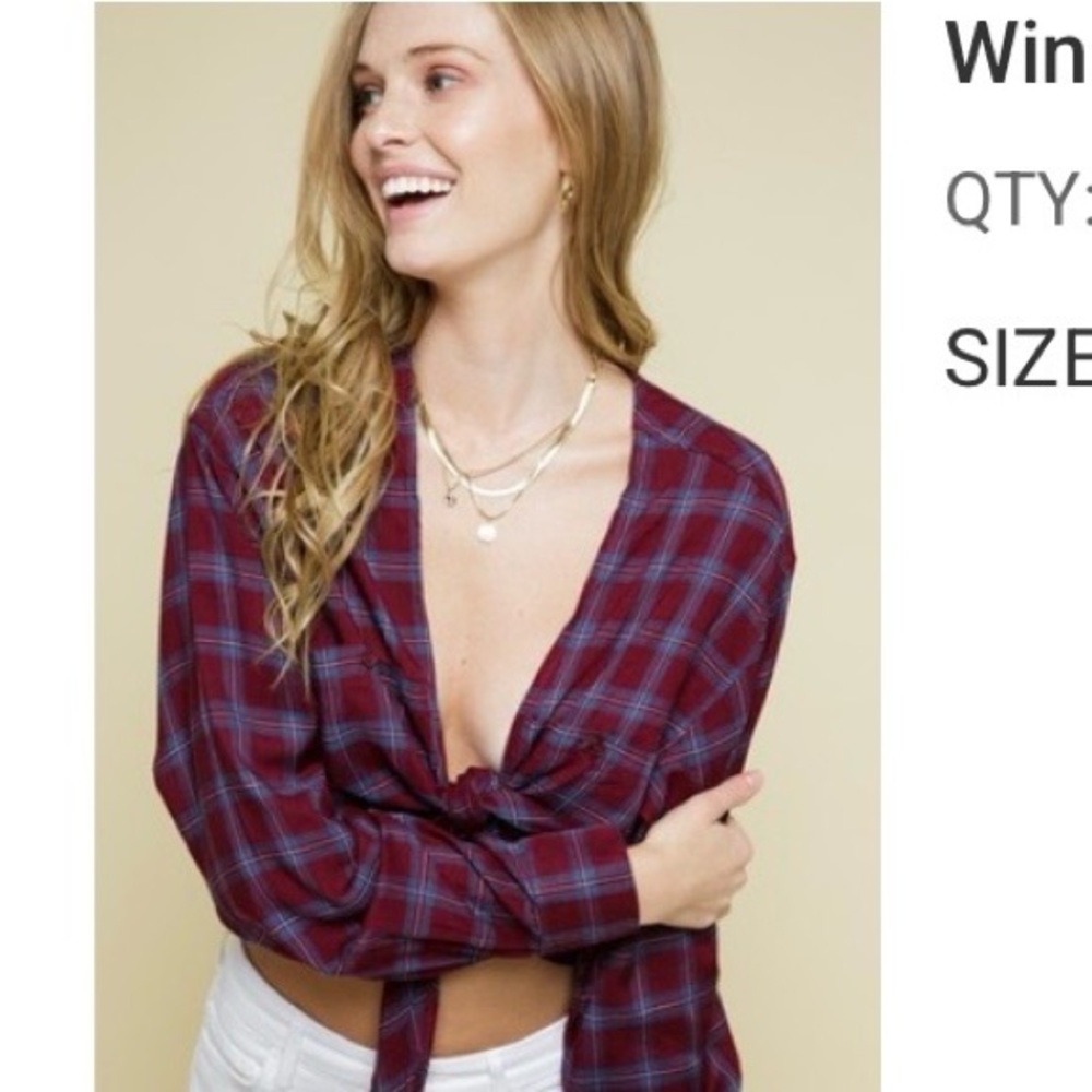 Plaid Tie-Front Blouse